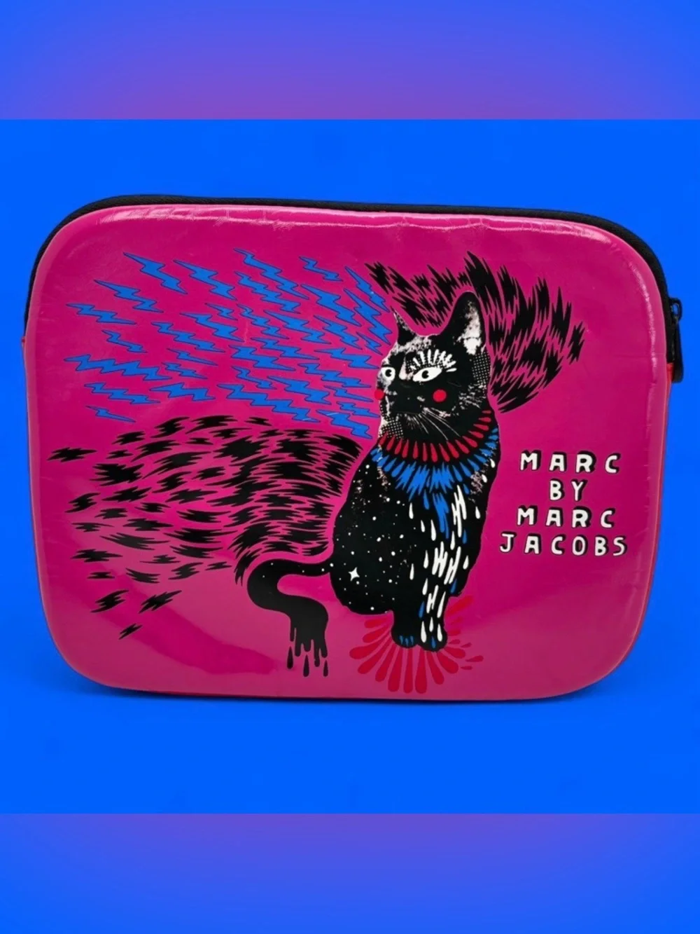 Marc Jacobs Vintage Pink Cat iPad Mac Tablet Sleeve Graphic Logo Padded Graffiti